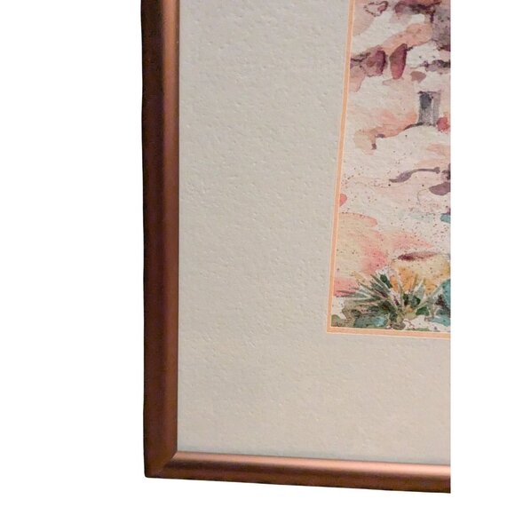 Faulkner Watercolor Painting Of Adobe Pueblo Scene In Copper Frame - Picture 12 of 16